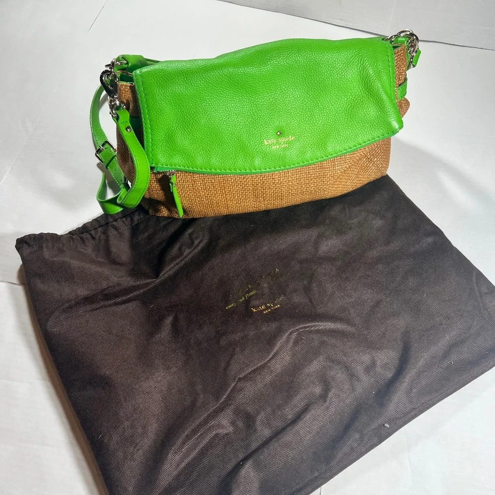 kate spade Green and Brown Woven Leather Flap Crossbody